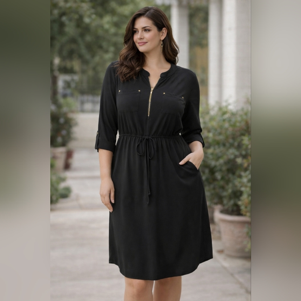 PerSeption Concept Black Long Sleeve Dress with Gold Zipper
